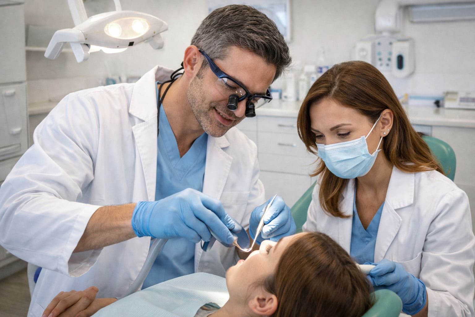 Dentistas tratando a un paciente de urgencias